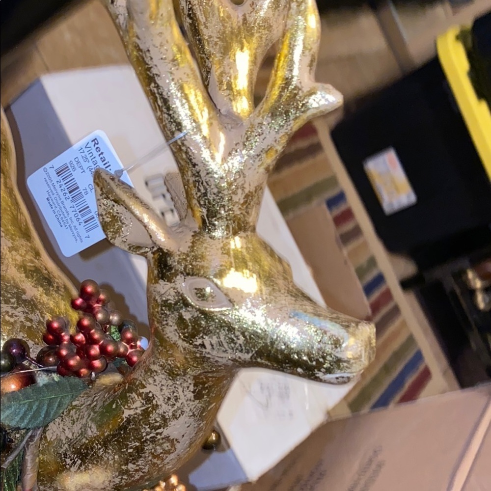 BX49 Vintage Gold Decorative Reindeer with Colorful Accents - Picture 5 of 7